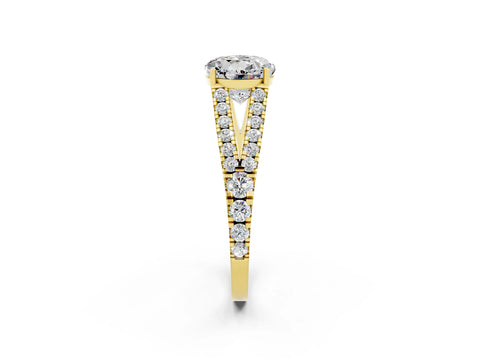 Yellow gold Round Cut Cut Split Shank Pave Diamond Engagement Ring with Four-Prong Setting_2