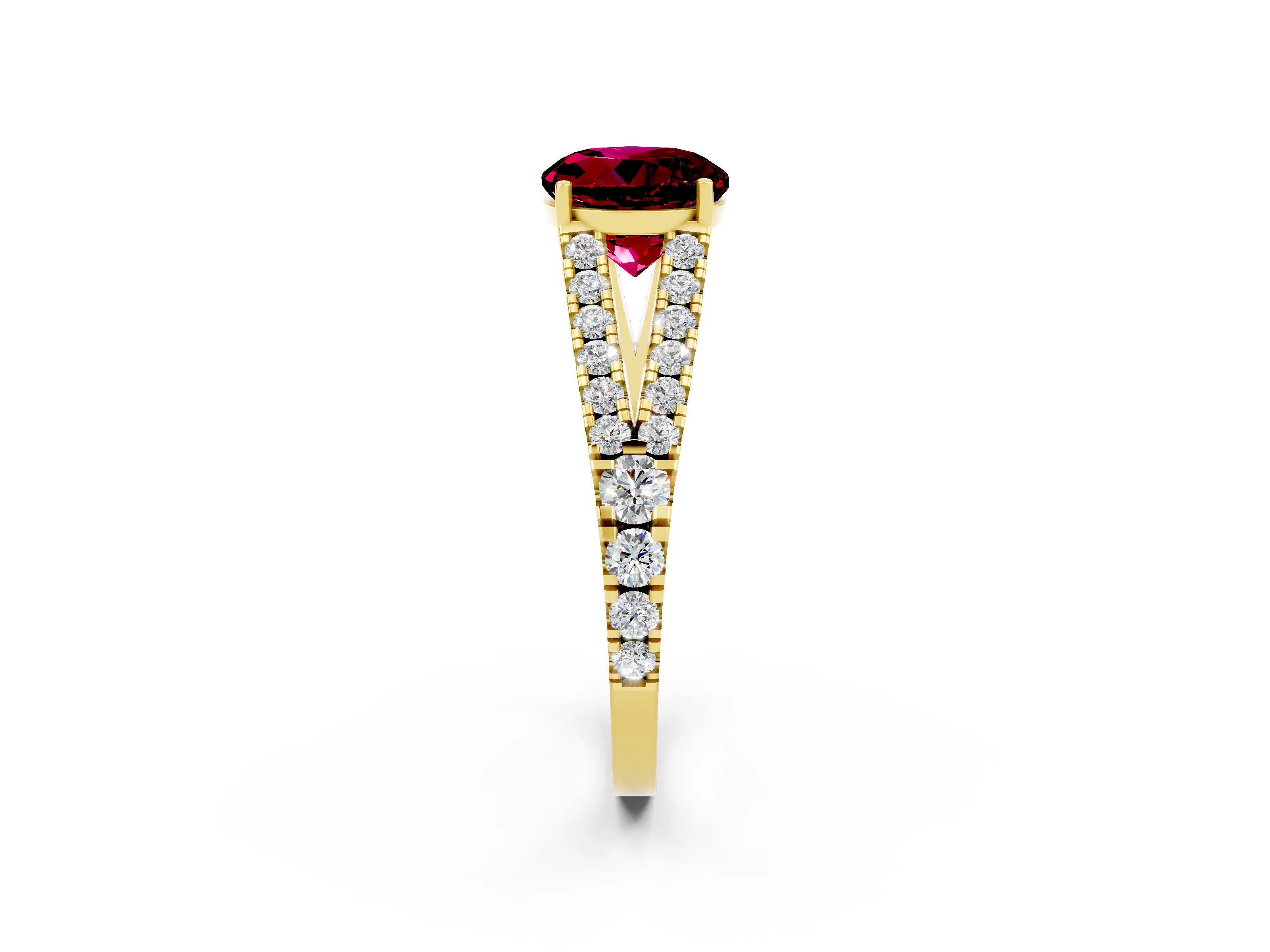 Yellow gold Round Cut Cut Split Shank Pave Diamond Engagement Ring with Four-Prong Setting_2