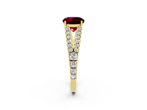Yellow gold Round Cut Cut Split Shank Pave Diamond Engagement Ring with Four-Prong Setting_2