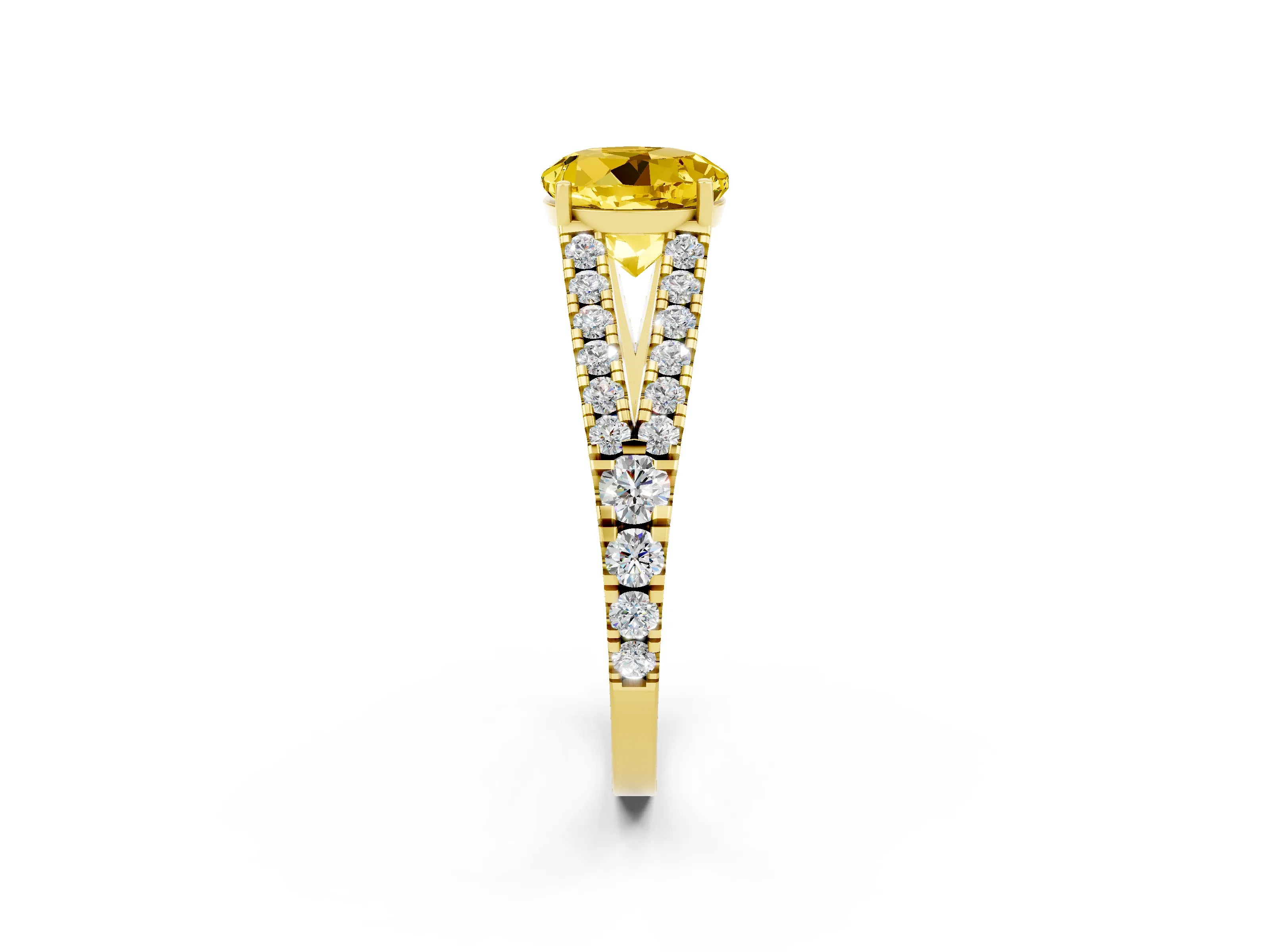 Yellow gold Round Cut Cut Split Shank Pave Diamond Engagement Ring with Four-Prong Setting_2