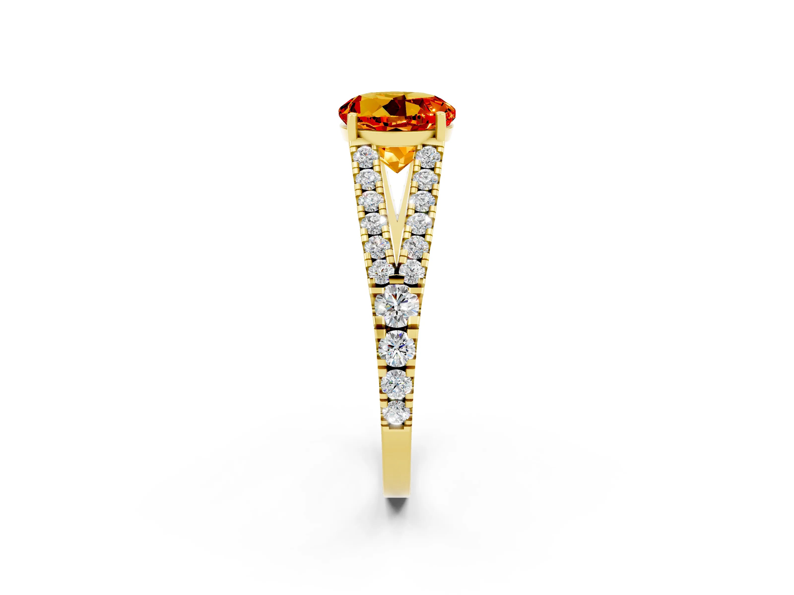 Yellow gold Round Cut Cut Split Shank Pave Diamond Engagement Ring with Four-Prong Setting_2
