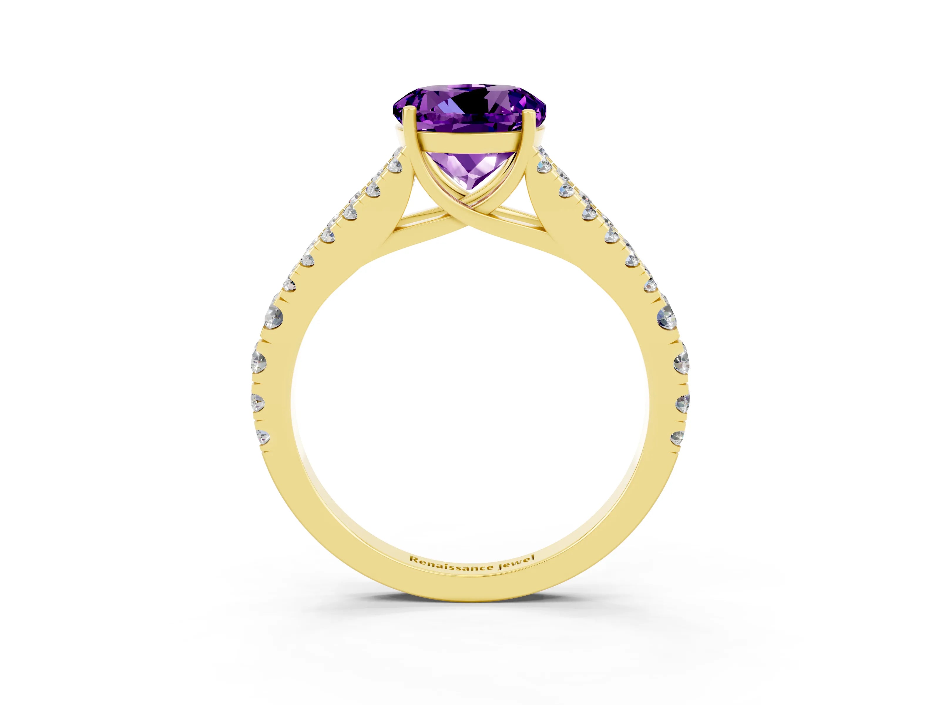 Yellow gold Round Cut Cut Split Shank Pave Diamond Engagement Ring with Four-Prong Setting_3