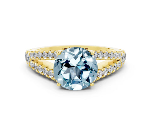 Yellow gold Round Cut Cut Split Shank Pave Diamond Engagement Ring with Four-Prong Setting