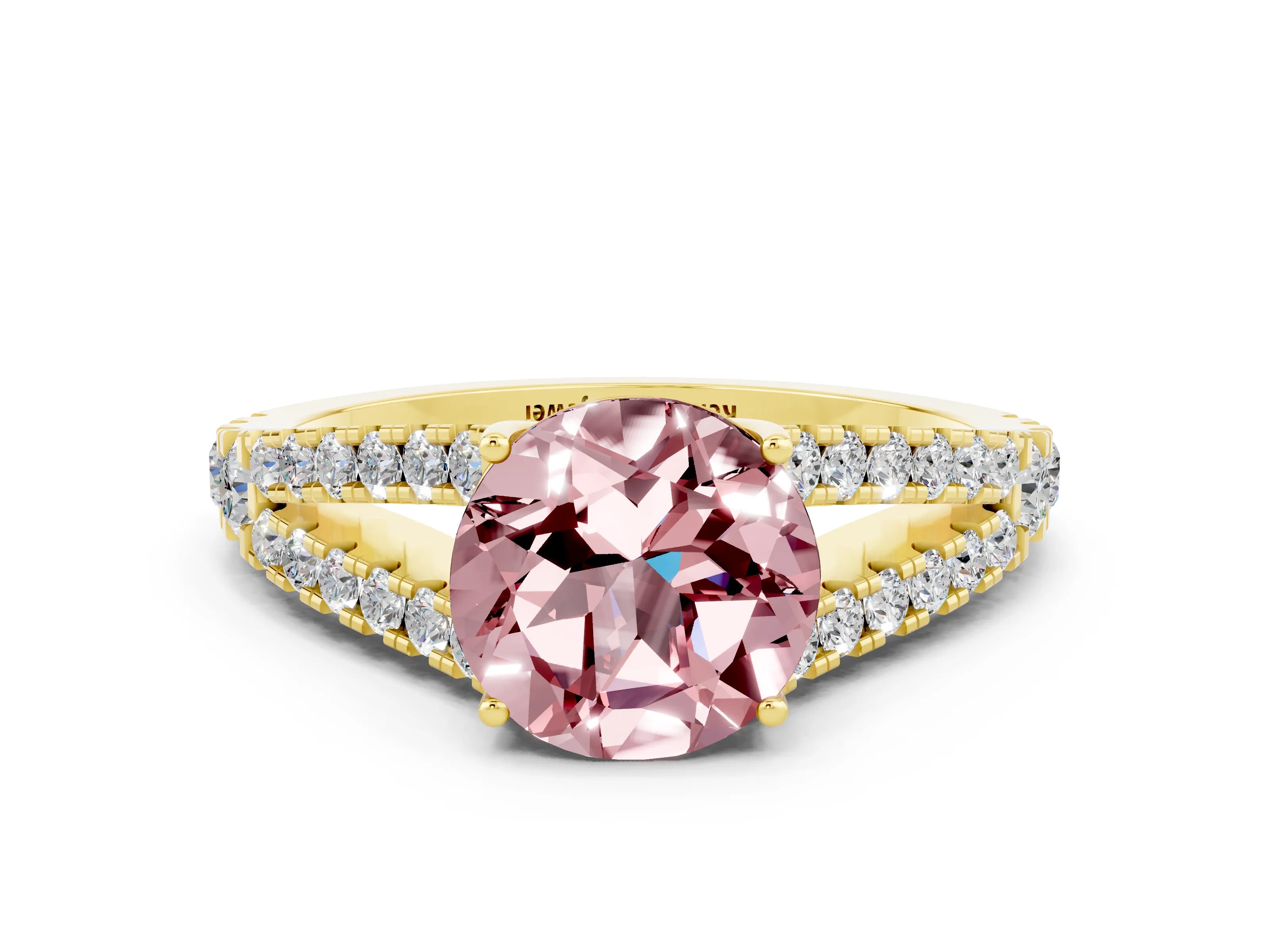 Yellow gold Round Cut Cut Split Shank Pave Diamond Engagement Ring with Four-Prong Setting