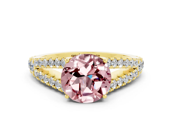 Yellow gold Round Cut Cut Split Shank Pave Diamond Engagement Ring with Four-Prong Setting