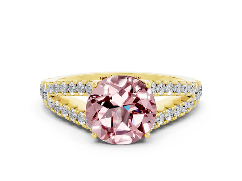 Yellow gold Round Cut Cut Split Shank Pave Diamond Engagement Ring with Four-Prong Setting