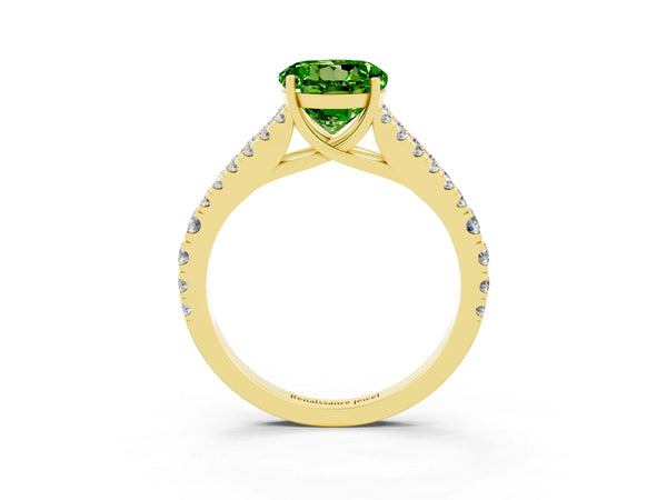 Yellow gold Round Cut Cut Split Shank Pave Diamond Engagement Ring with Four-Prong Setting