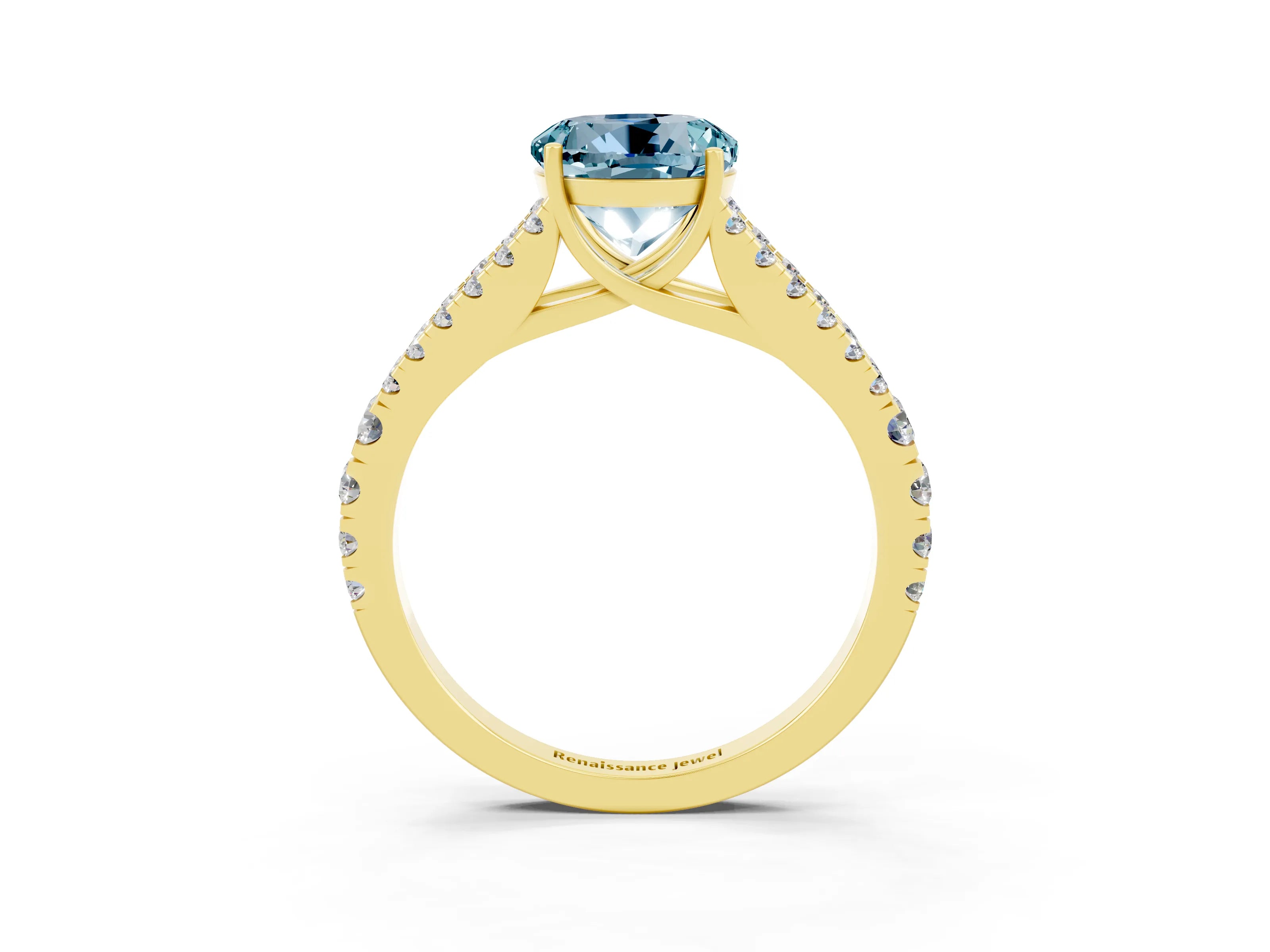 Yellow gold Round Cut Cut Split Shank Pave Diamond Engagement Ring with Four-Prong Setting_3