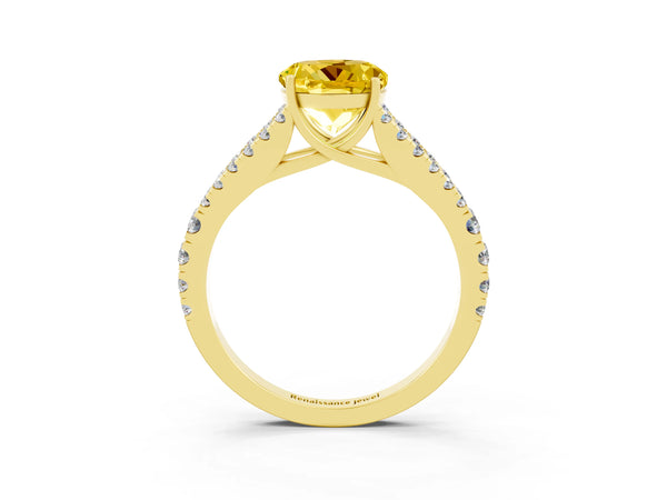 Yellow gold Round Cut Yellow Sapphire Split Shank Engagement Ring with Round Pavé and Prong Setting