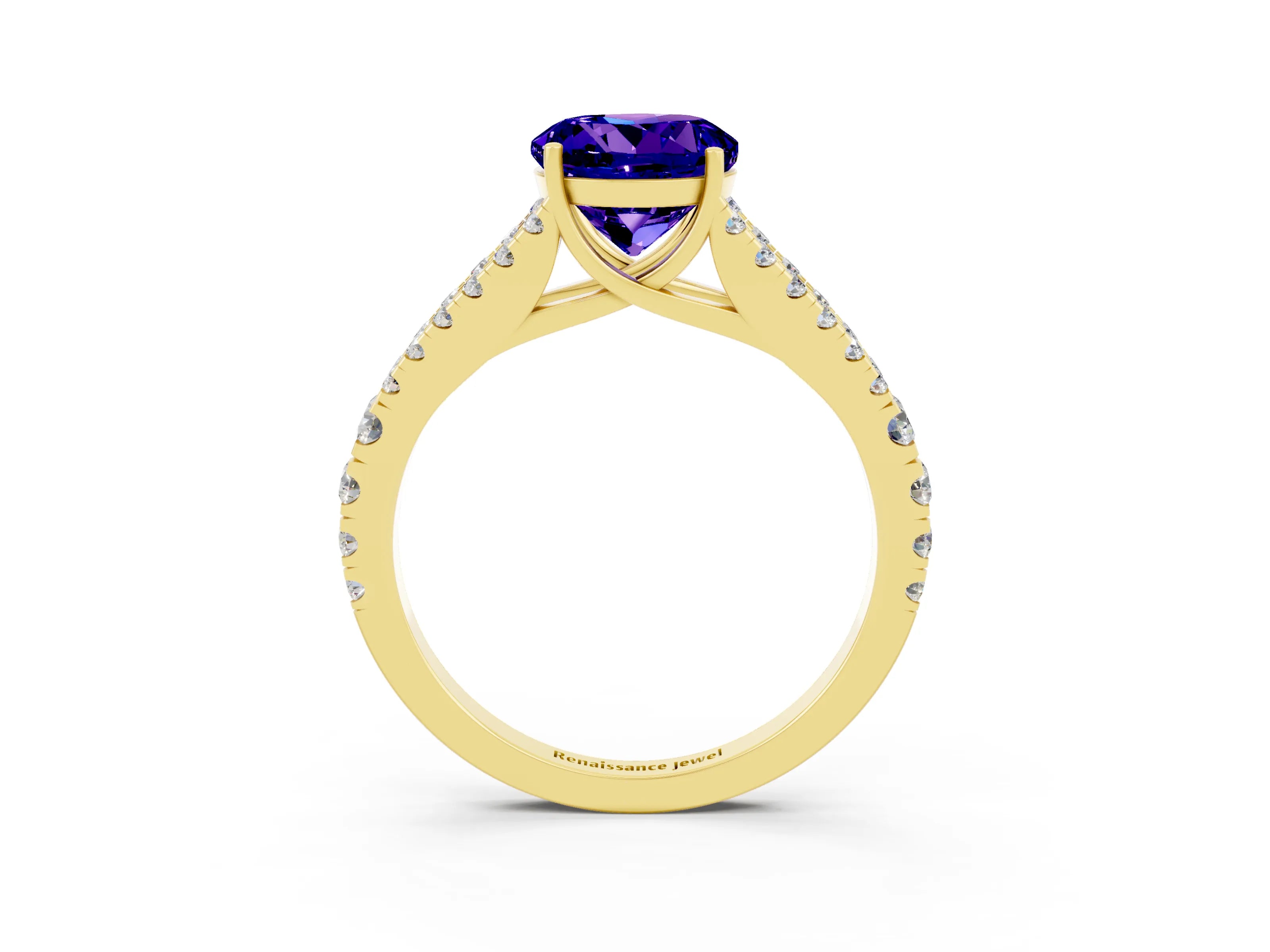 Yellow gold Round Cut Cut Split Shank Pave Diamond Engagement Ring with Four-Prong Setting_3