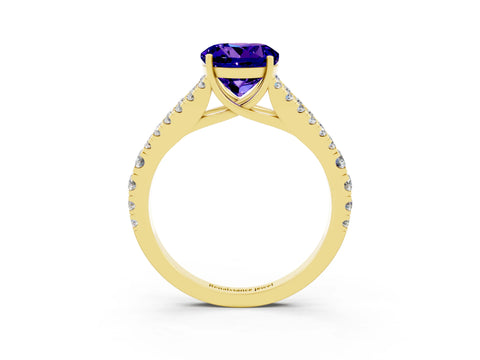 Yellow gold Round Cut Cut Split Shank Pave Diamond Engagement Ring with Four-Prong Setting_3