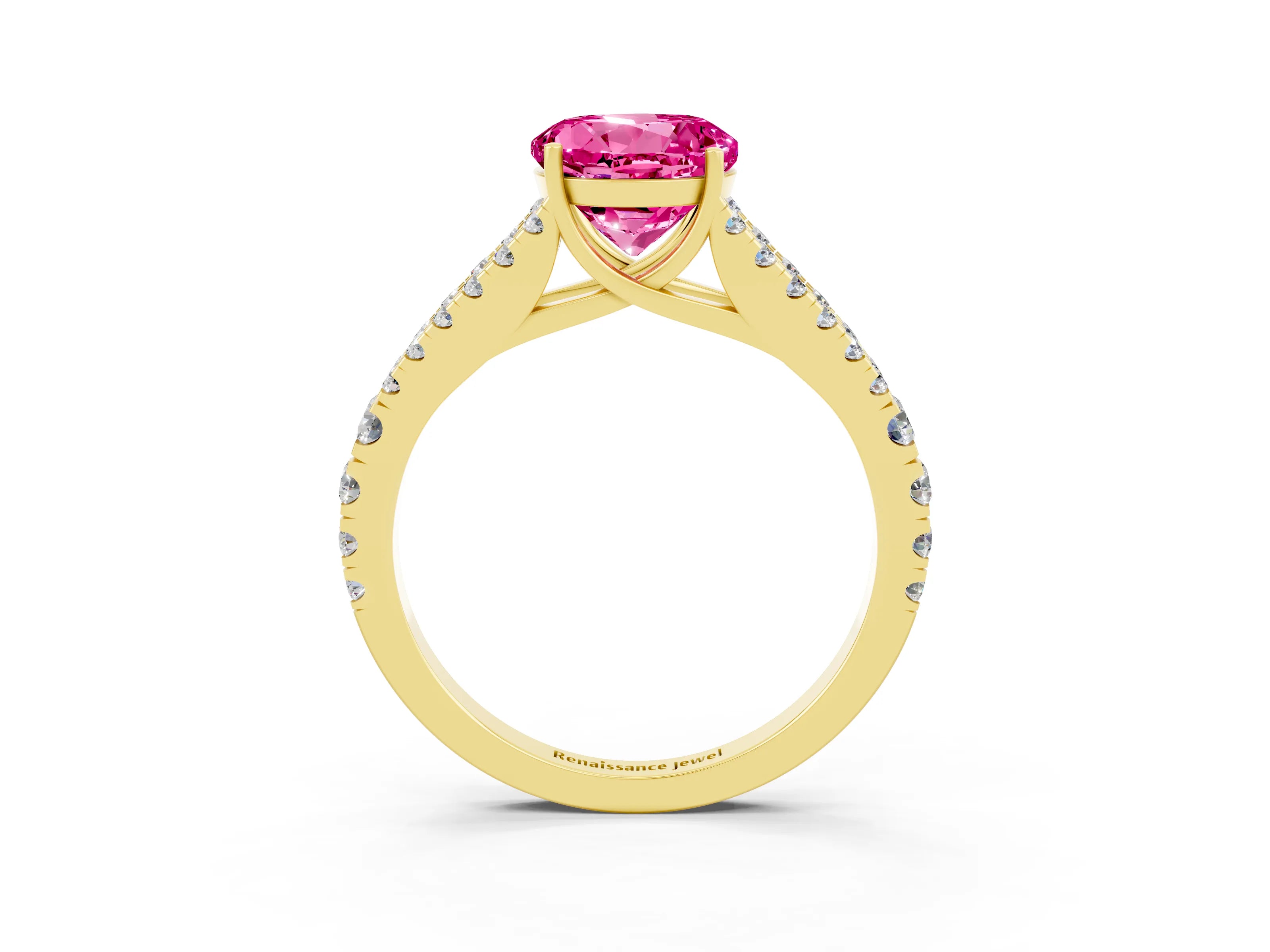 Yellow gold Round Cut Cut Split Shank Pave Diamond Engagement Ring with Four-Prong Setting_3