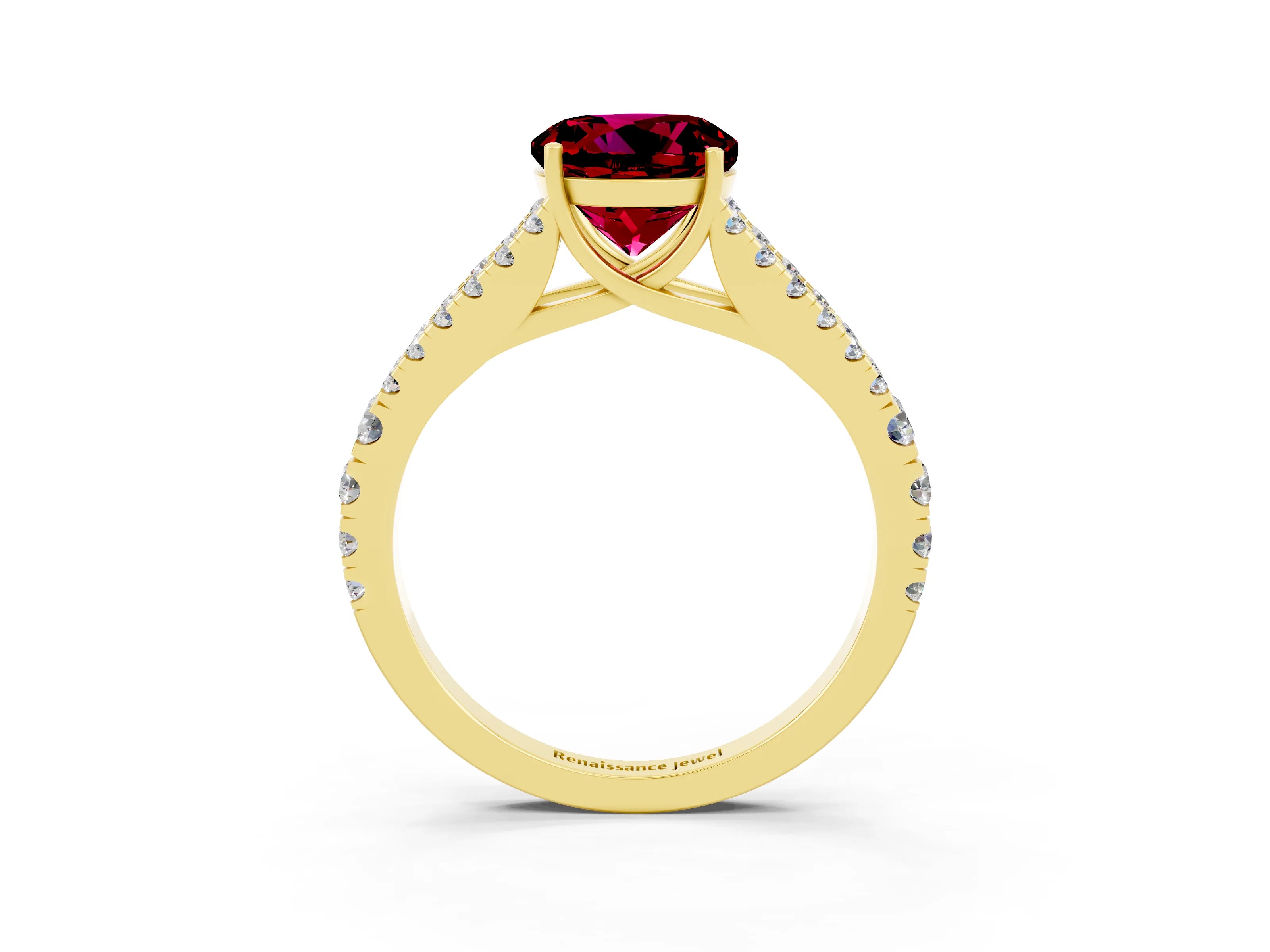 Yellow gold Round Cut Cut Split Shank Pave Diamond Engagement Ring with Four-Prong Setting_3