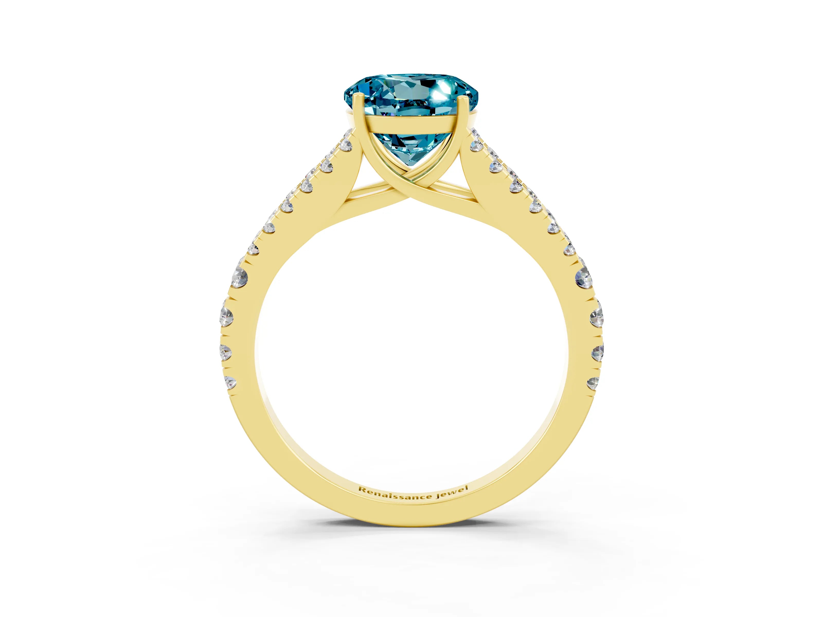 Yellow gold Round Cut Cut Split Shank Pave Diamond Engagement Ring with Four-Prong Setting_3