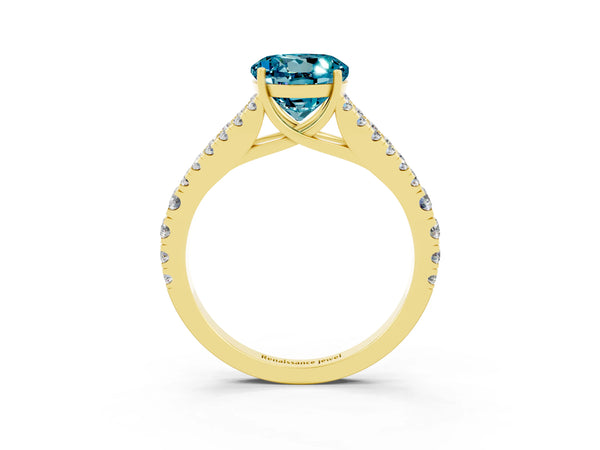 Yellow gold Round Cut Cut Split Shank Pave Diamond Engagement Ring with Four-Prong Setting