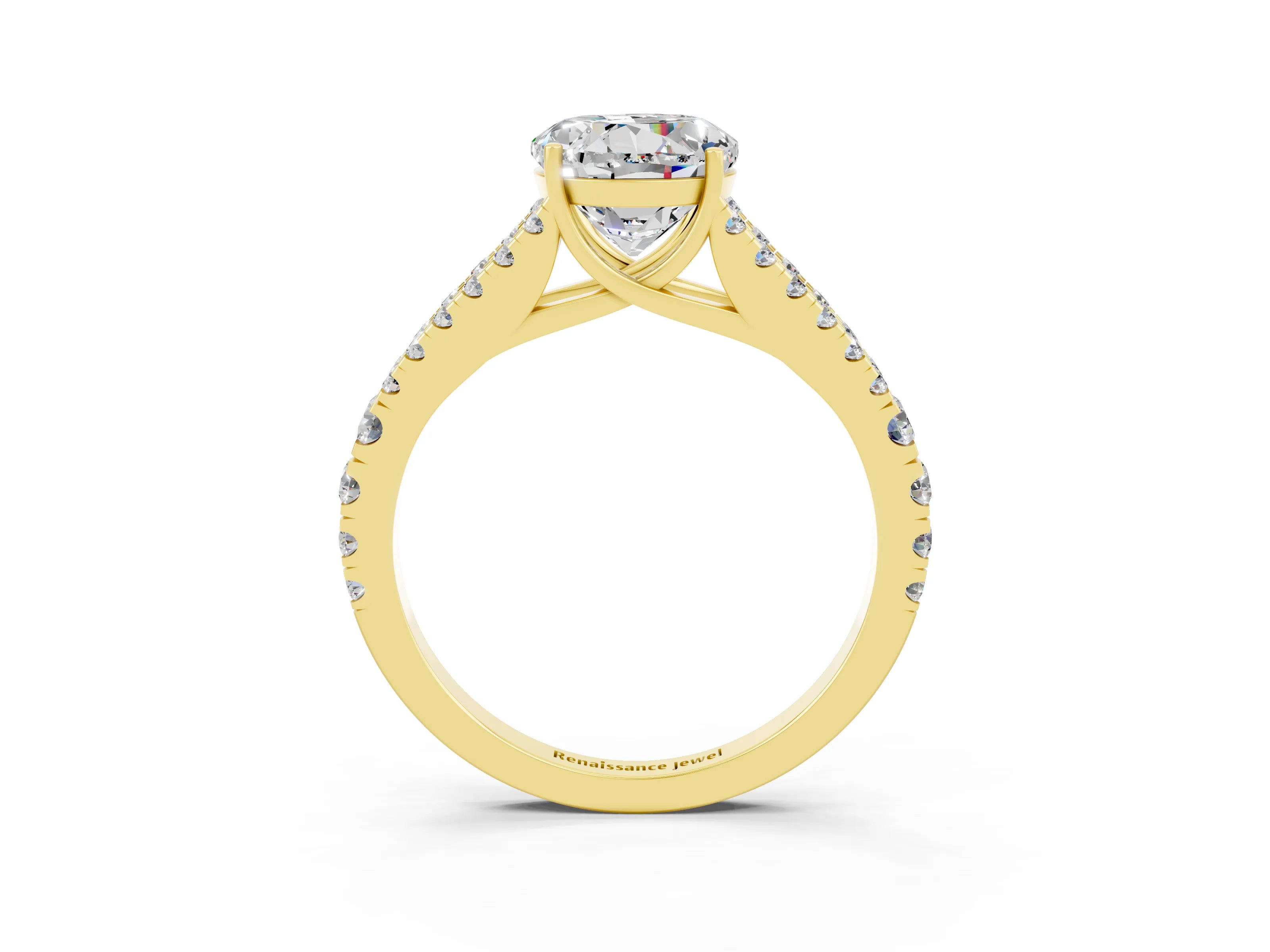 Yellow gold Round Cut Cut Split Shank Pave Diamond Engagement Ring with Four-Prong Setting_3