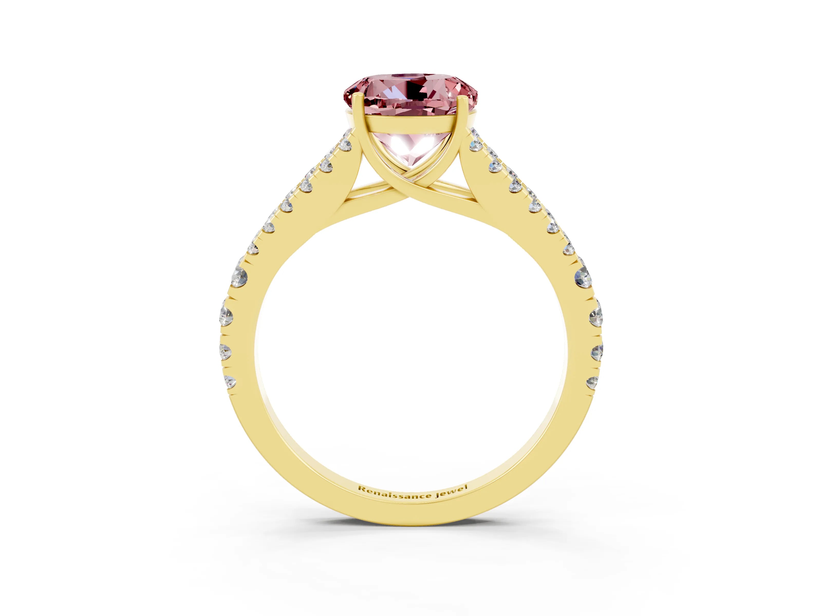 Yellow gold Round Cut Cut Split Shank Pave Diamond Engagement Ring with Four-Prong Setting_3
