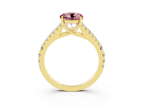 Yellow gold Round Cut Cut Split Shank Pave Diamond Engagement Ring with Four-Prong Setting