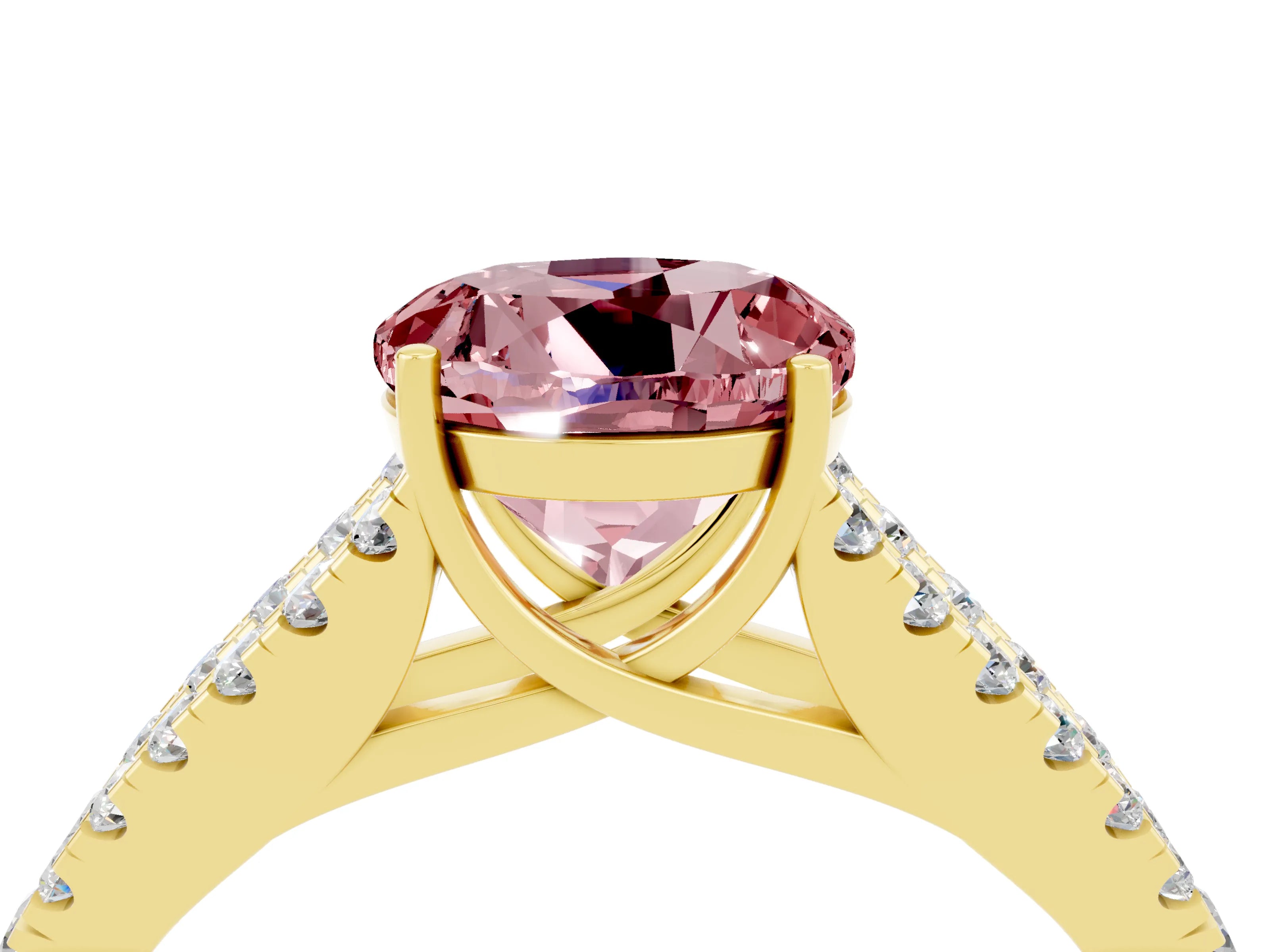 Yellow gold Round Cut Cut Split Shank Pave Diamond Engagement Ring with Four-Prong Setting_4