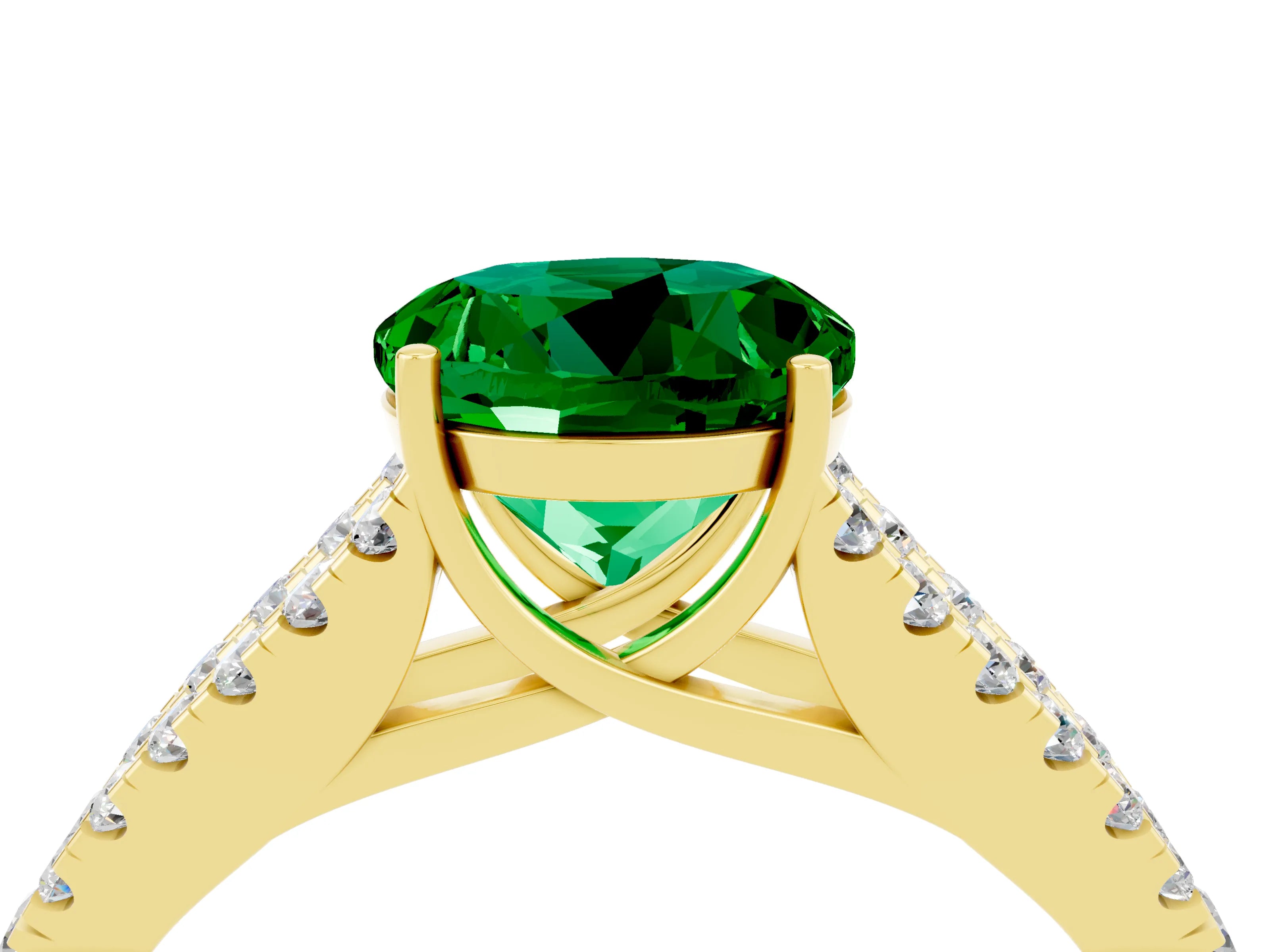 Yellow gold Round Cut Cut Split Shank Pave Diamond Engagement Ring with Four-Prong Setting_4