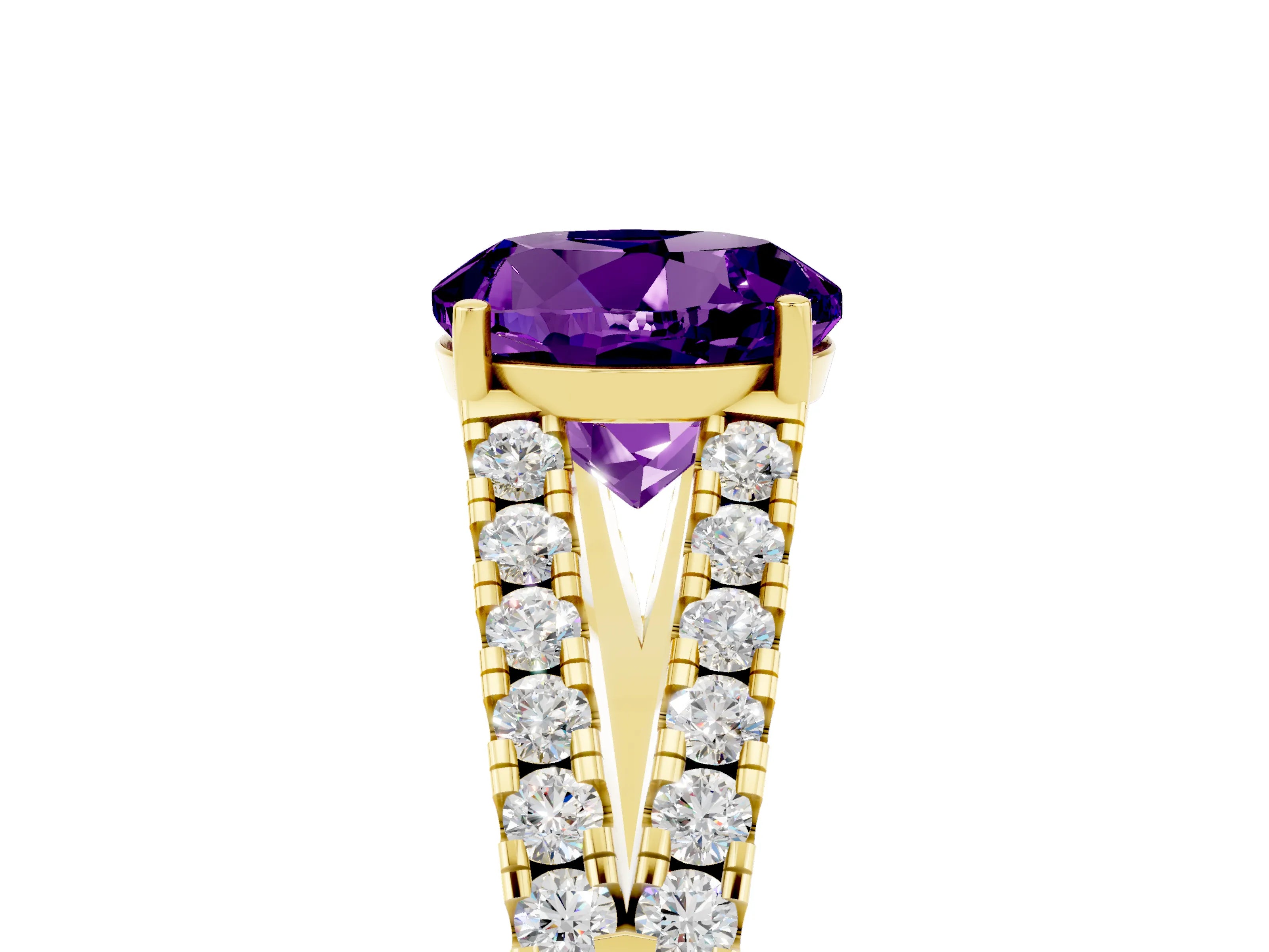 Yellow gold Round Cut Cut Split Shank Pave Diamond Engagement Ring with Four-Prong Setting_5
