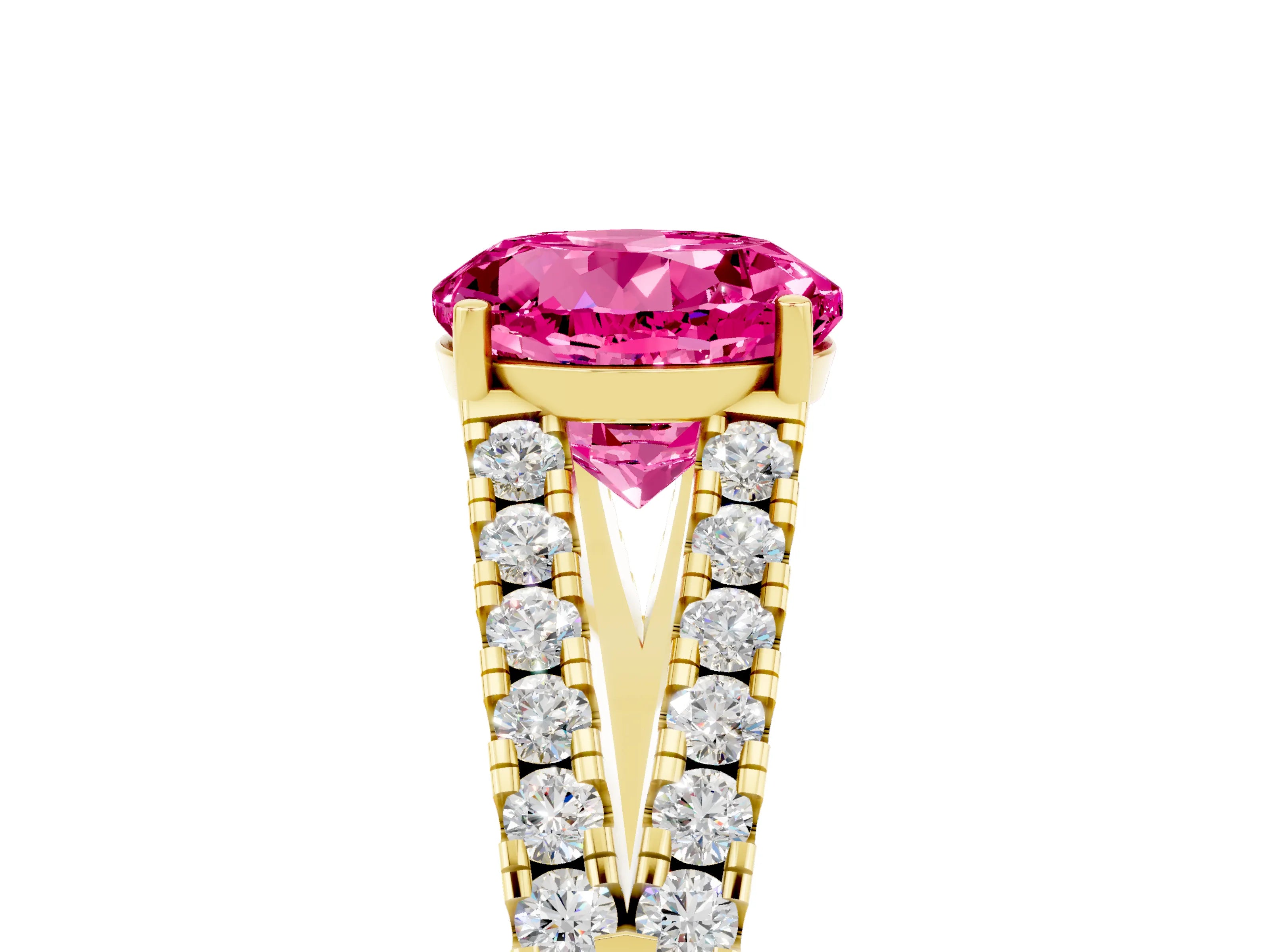Yellow gold Round Cut Cut Split Shank Pave Diamond Engagement Ring with Four-Prong Setting_5