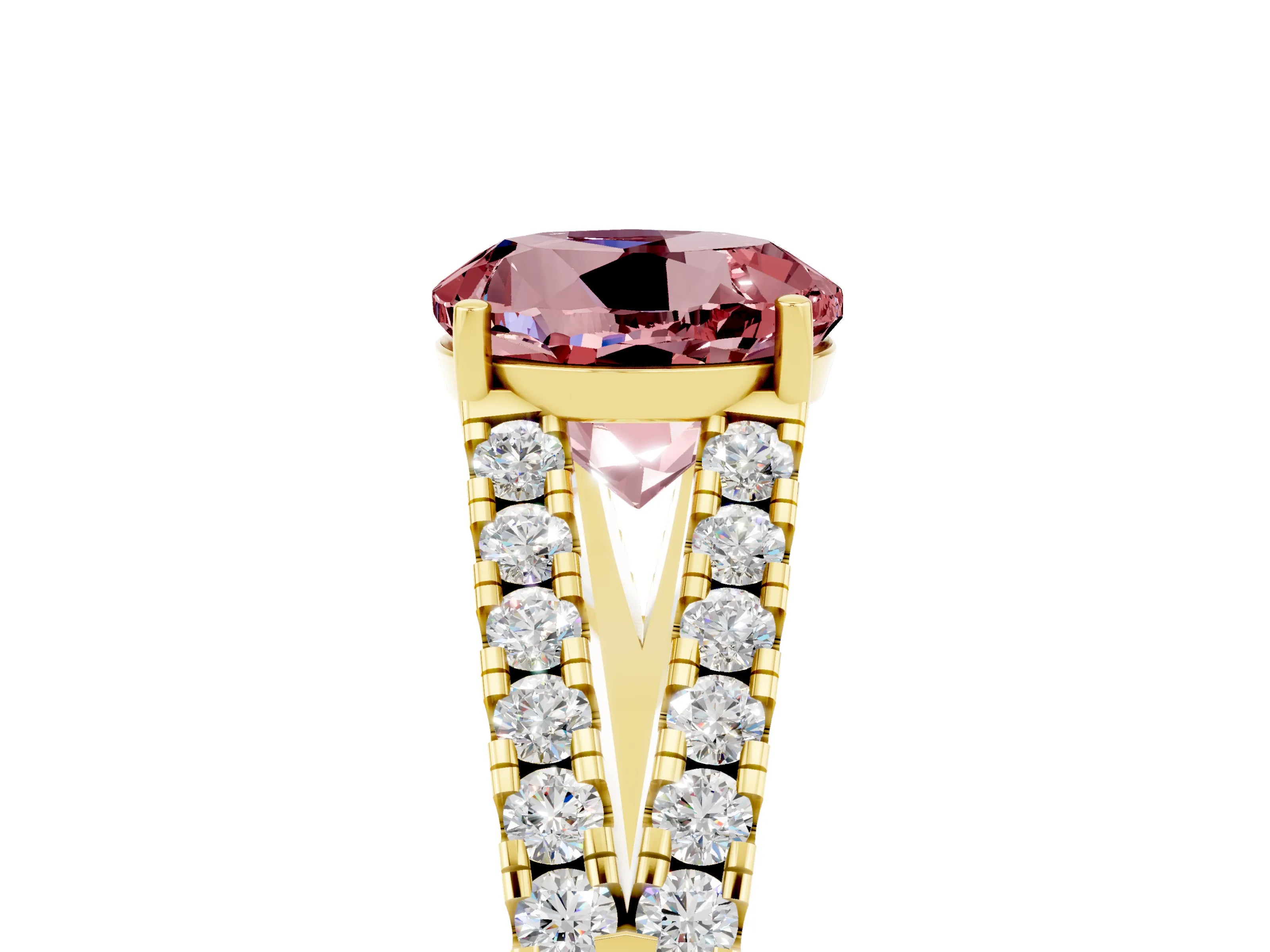 Yellow gold Round Cut Cut Split Shank Pave Diamond Engagement Ring with Four-Prong Setting_5