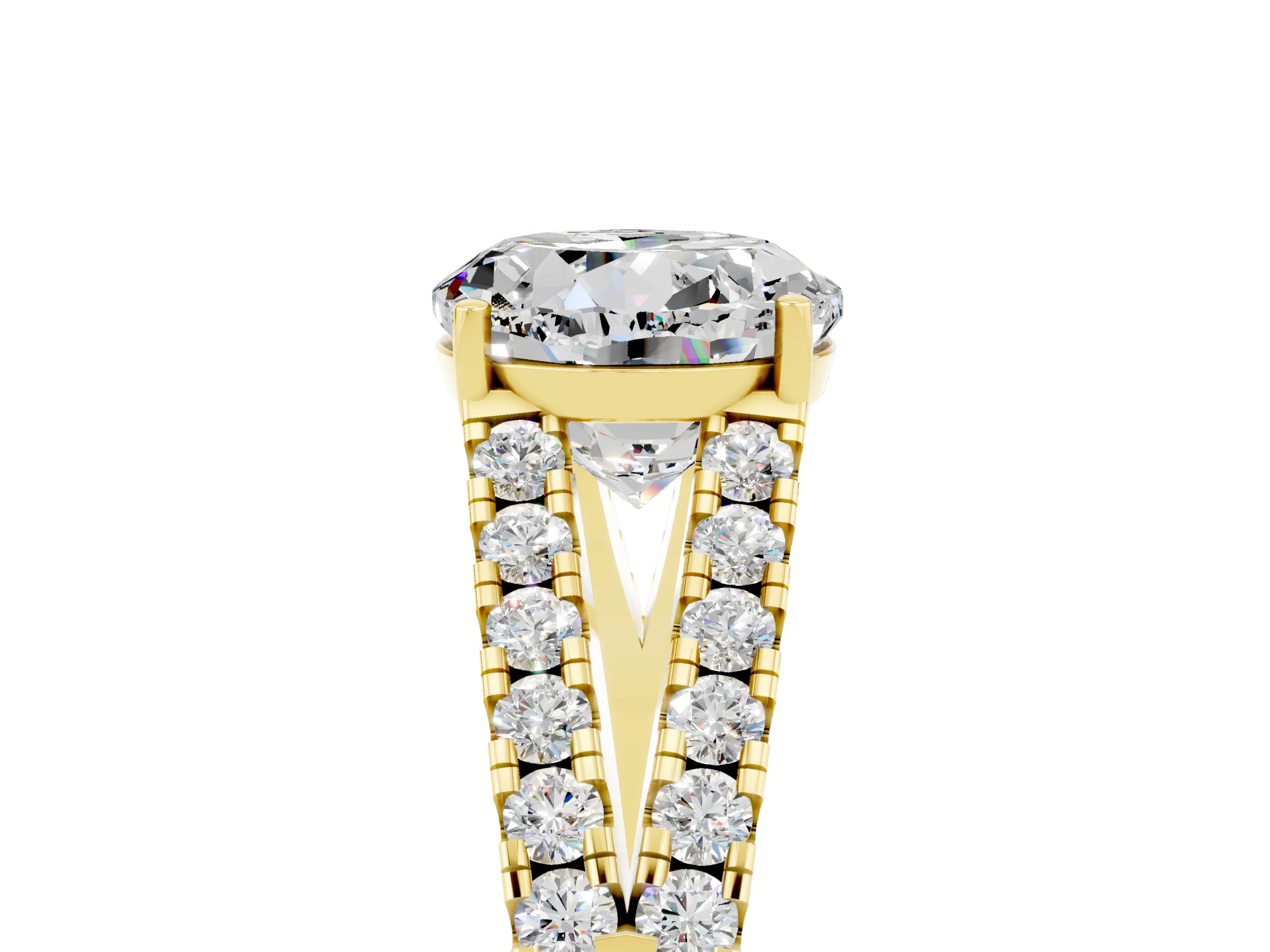 Yellow gold Round Cut Cut Split Shank Pave Diamond Engagement Ring with Four-Prong Setting_5