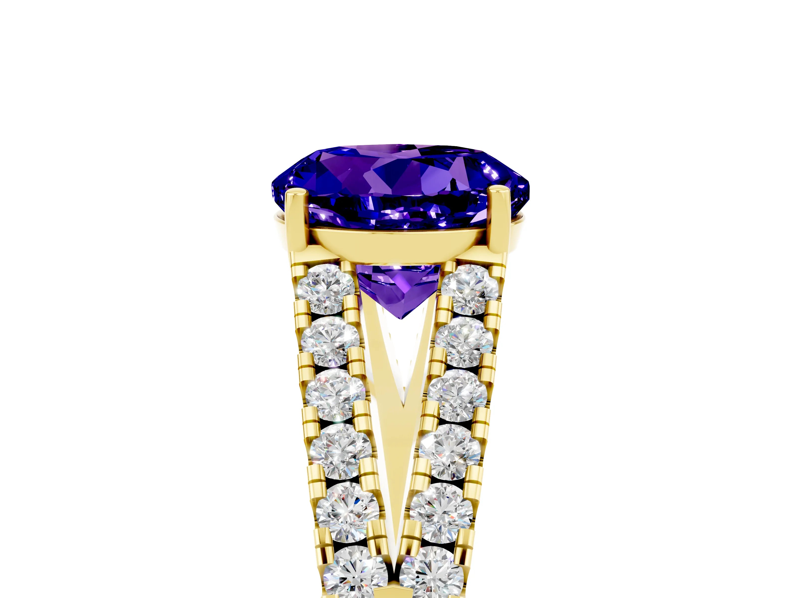 Yellow gold Round Cut Cut Split Shank Pave Diamond Engagement Ring with Four-Prong Setting_5