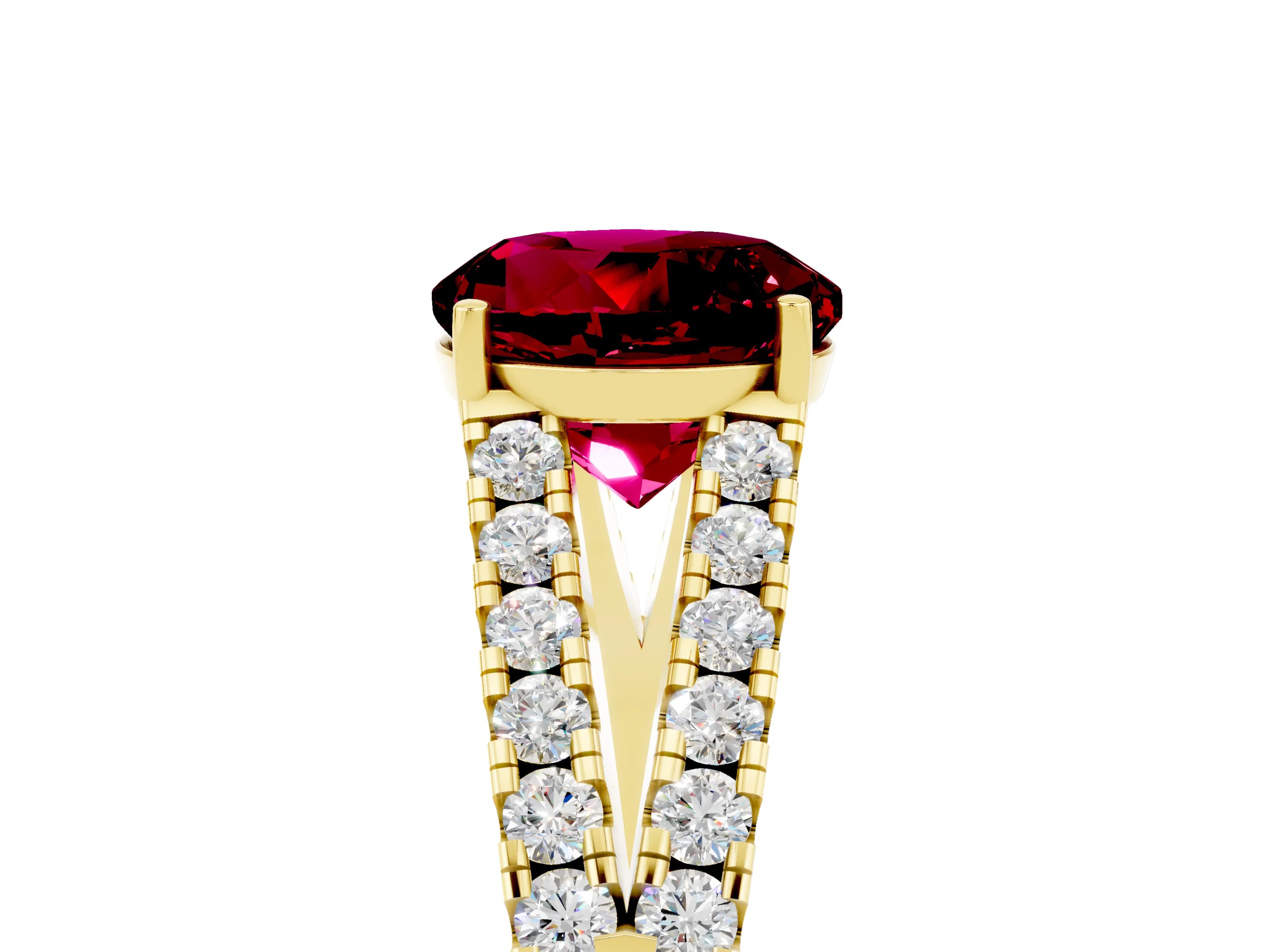Yellow gold Round Cut Cut Split Shank Pave Diamond Engagement Ring with Four-Prong Setting_5