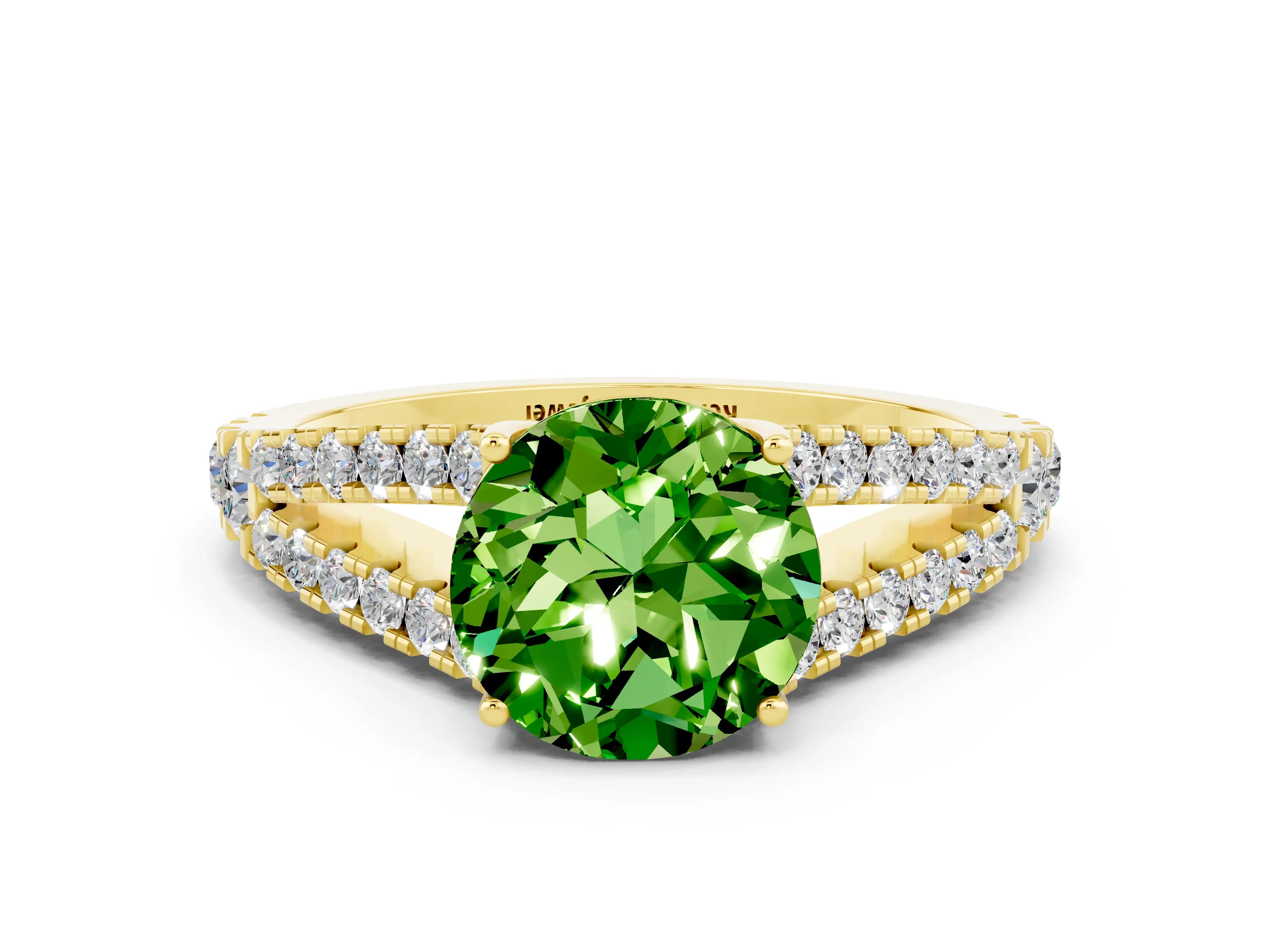 Yellow gold Round Cut Cut Split Shank Pave Diamond Engagement Ring with Four-Prong Setting