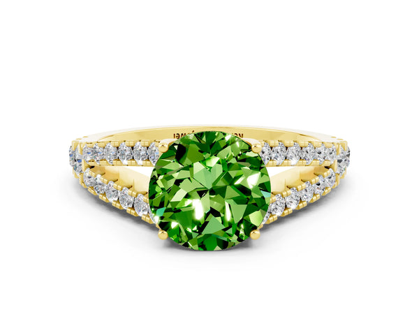 Yellow gold Round Cut Cut Split Shank Pave Diamond Engagement Ring with Four-Prong Setting