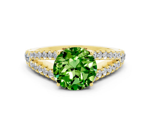 Yellow gold Round Cut Cut Split Shank Pave Diamond Engagement Ring with Four-Prong Setting