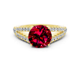 Yellow gold Round Cut Cut Split Shank Pave Diamond Engagement Ring with Four-Prong Setting