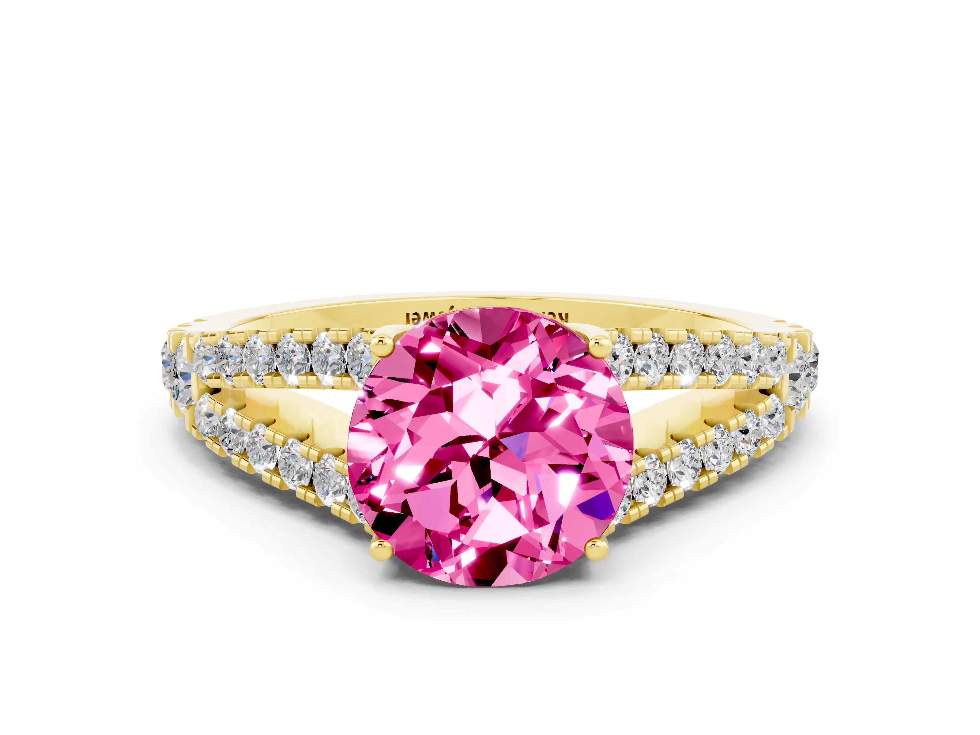 Yellow gold Round Cut Cut Split Shank Pave Diamond Engagement Ring with Four-Prong Setting