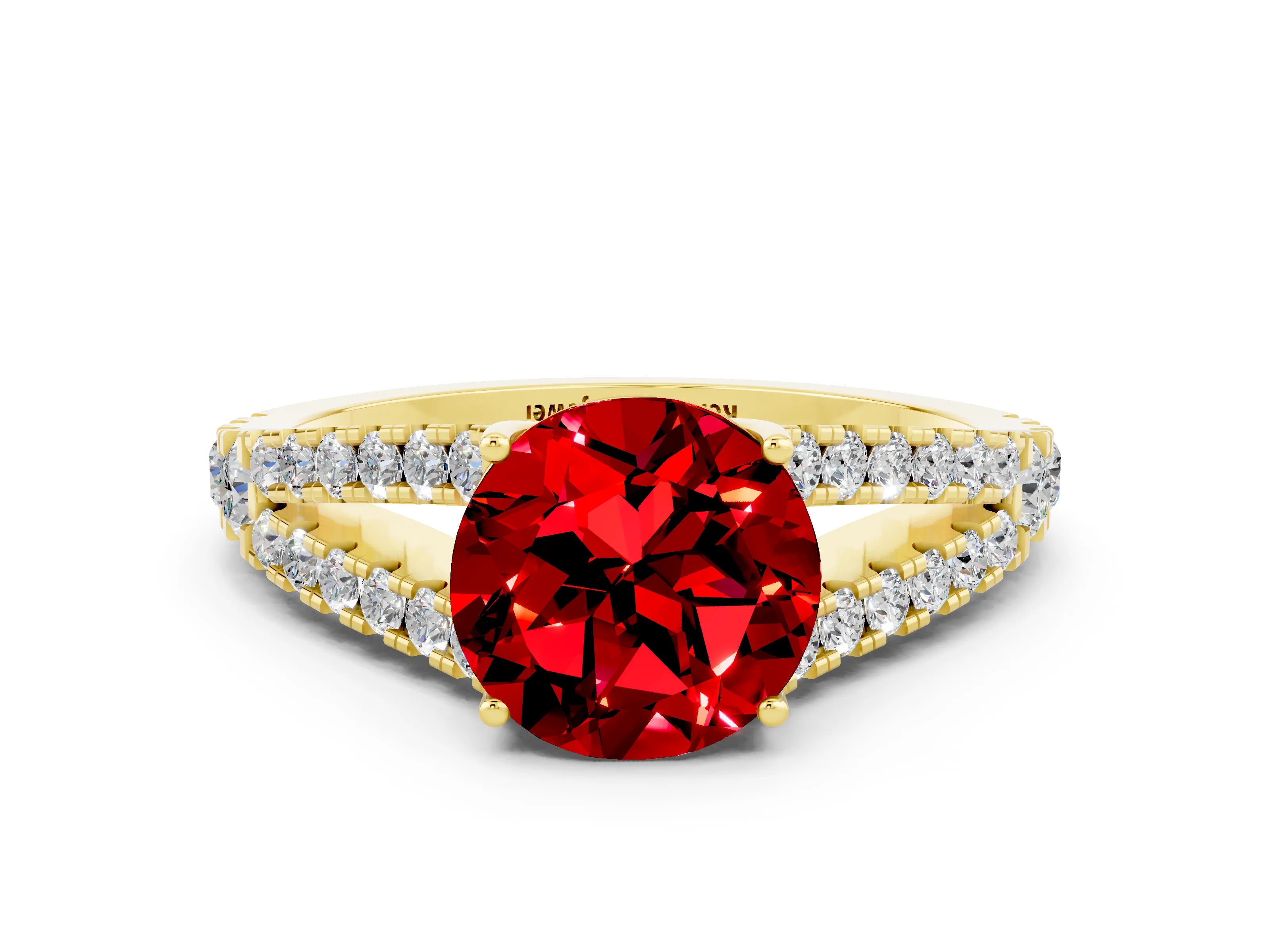 Yellow gold Round Cut Cut Split Shank Pave Diamond Engagement Ring with Four-Prong Setting