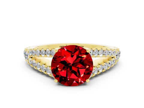 Yellow gold Round Cut Cut Split Shank Pave Diamond Engagement Ring with Four-Prong Setting