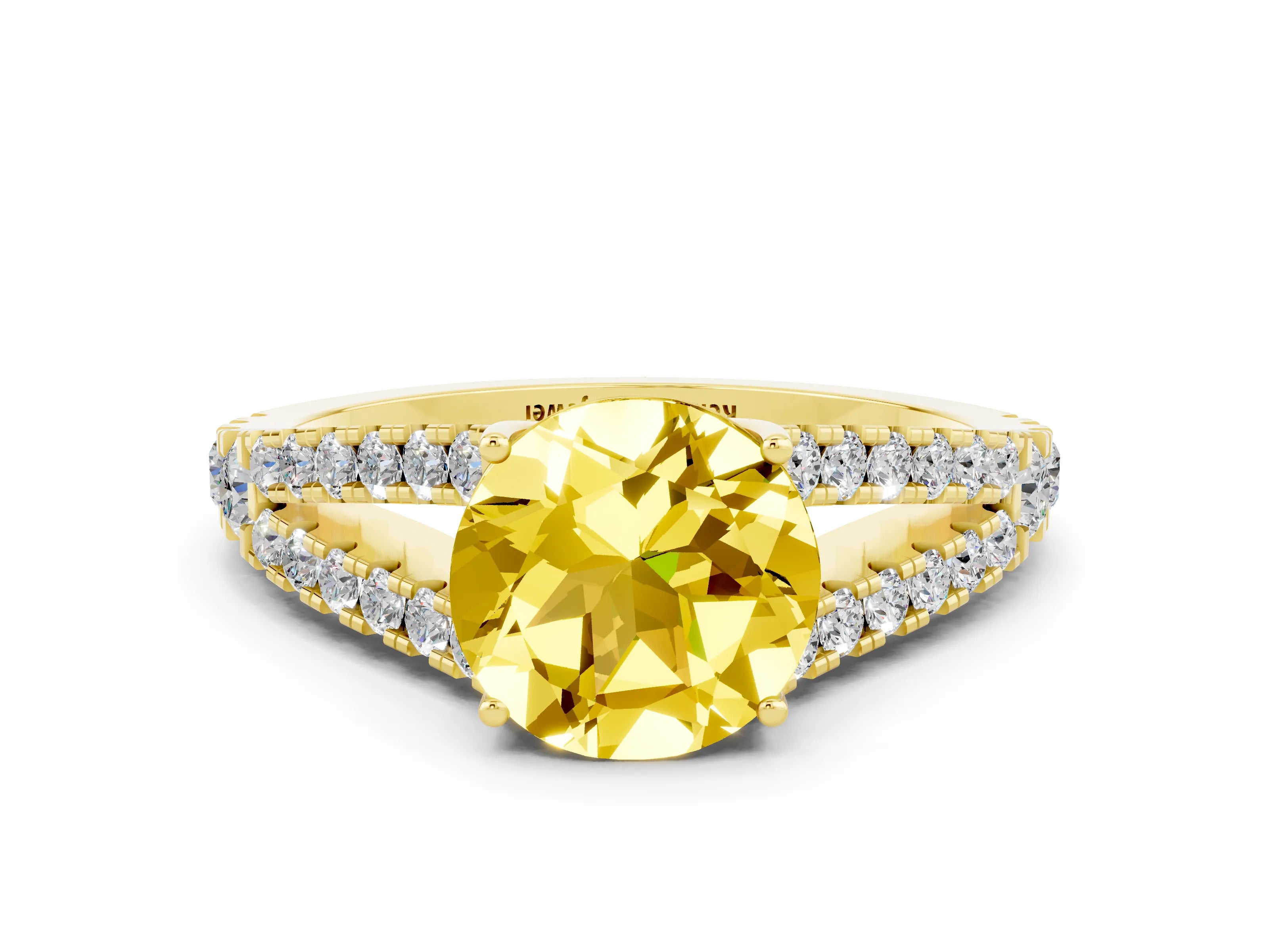 Yellow gold Round Cut Cut Split Shank Pave Diamond Engagement Ring with Four-Prong Setting