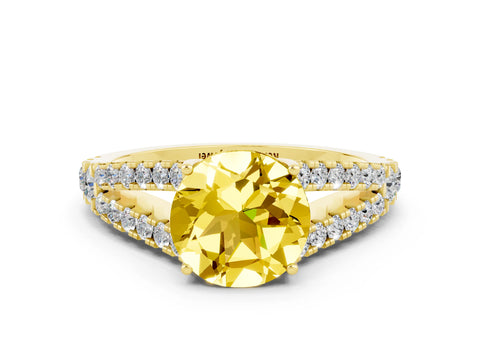 Yellow gold Round Cut Cut Split Shank Pave Diamond Engagement Ring with Four-Prong Setting