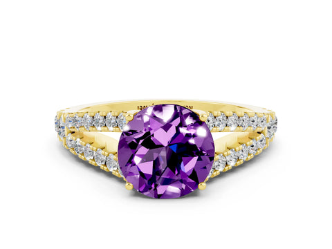 Yellow gold Round Cut Cut Split Shank Pave Diamond Engagement Ring with Four-Prong Setting