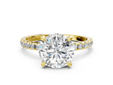 Yellow gold Round Cut Diamond Brilliant Solitaire Ring with Pavé Band and Four-Prong Setting_151