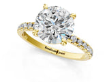 Yellow gold Round Cut Diamond Brilliant Solitaire Ring with Pavé Band and Four-Prong Setting_37