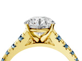 Yellow gold Round Cut Diamond Cathedral Solitaire Ring with Round with Aquamarine side stone Pavé Band_16