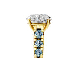 Yellow gold Round Cut Diamond Cathedral Solitaire Ring with Round with Aquamarine side stone Pavé Band_17