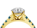 Yellow gold Round Cut Diamond Cathedral Solitaire Ring with Round with Blue Topaz side stone Pavé Band_4