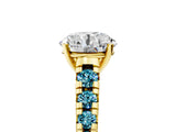 Yellow gold Round Cut Diamond Cathedral Solitaire Ring with Round with Blue Topaz side stone Pavé Band_5