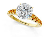 Yellow gold Round Cut Diamond Cathedral Solitaire Ring with Round with Citrine side stone Pavé Band_25