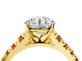 Yellow gold Round Cut Diamond Cathedral Solitaire Ring with Round with Citrine side stone Pavé Band_28