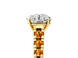 Yellow gold Round Cut Diamond Cathedral Solitaire Ring with Round with Citrine side stone Pavé Band_29