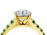 Yellow gold Round Cut Diamond Cathedral Solitaire Ring with Round with Emerald side stone Pavé Band_4